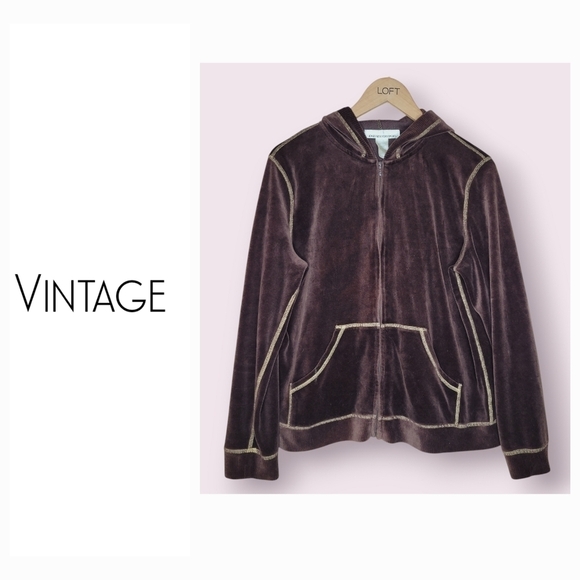 Vintage 2000s velour zip up hoodie - Picture 1 of 8